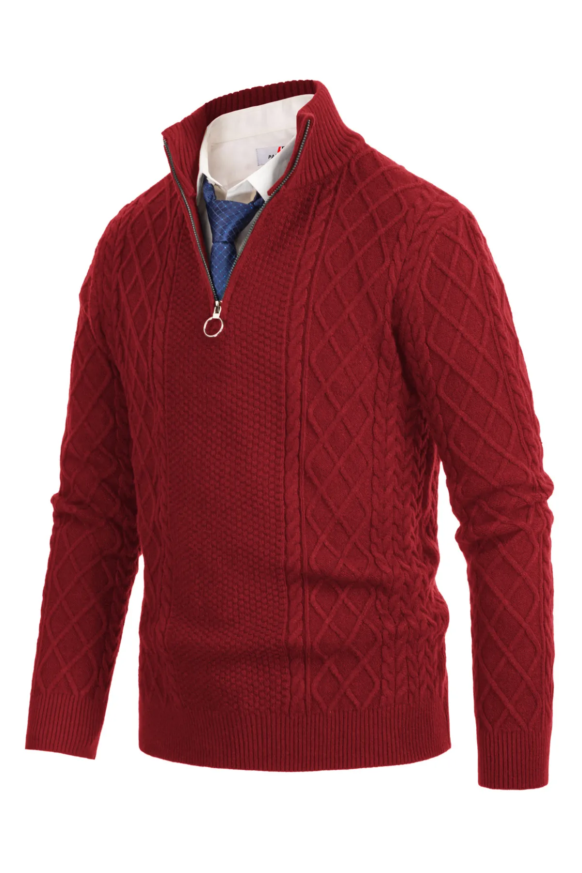 Men's Casual Quarter-Zip Sweaters Cable Knit Thermal Pullover