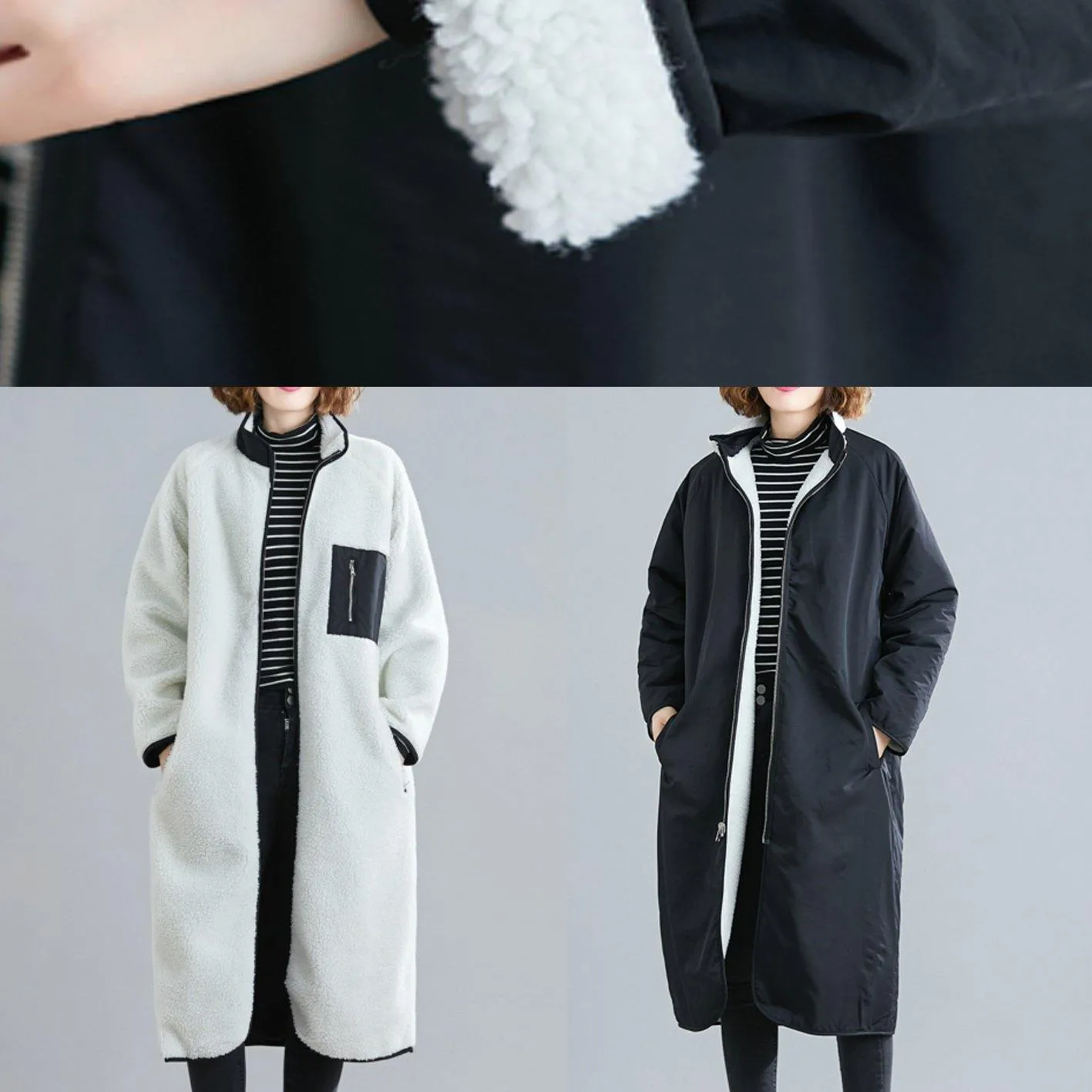 Natural zippered patchwork Plus Size tunics white box women coats