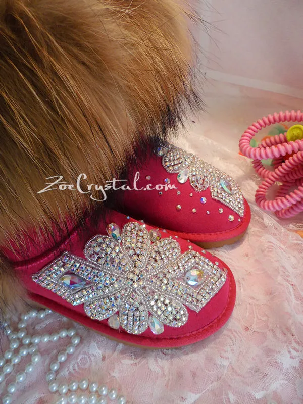 New **PROMOTION WINTER Bling and Sparkly Real Fur SheepSkin Wool BOOTS w shinning Czech or Swarovski Crystals