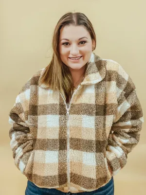 PLAID POCKETED TEDDY JACKET