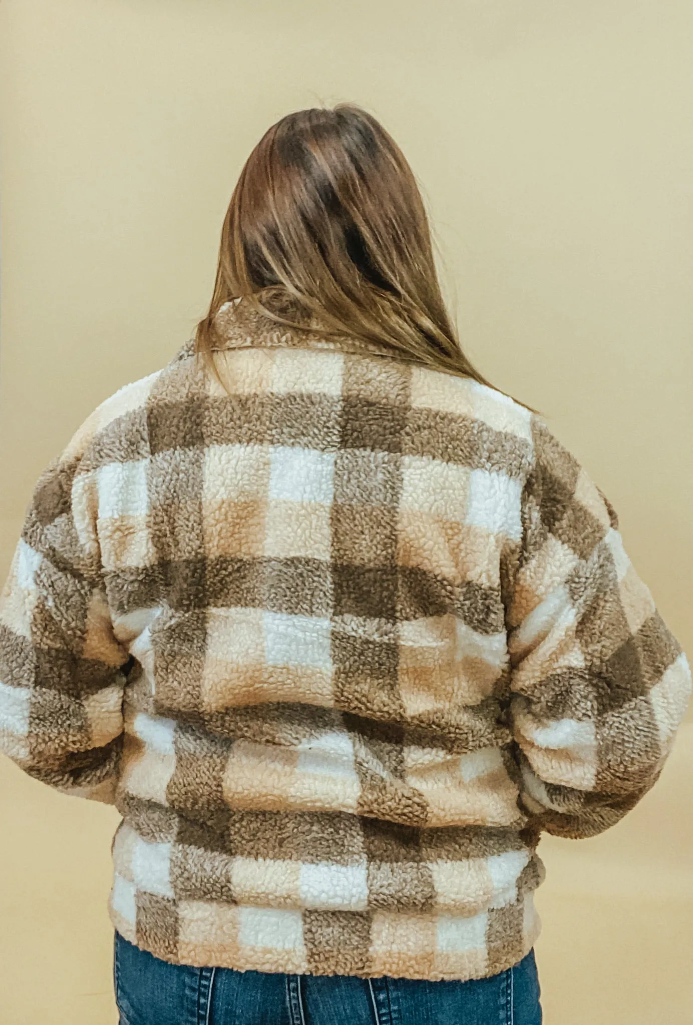 PLAID POCKETED TEDDY JACKET