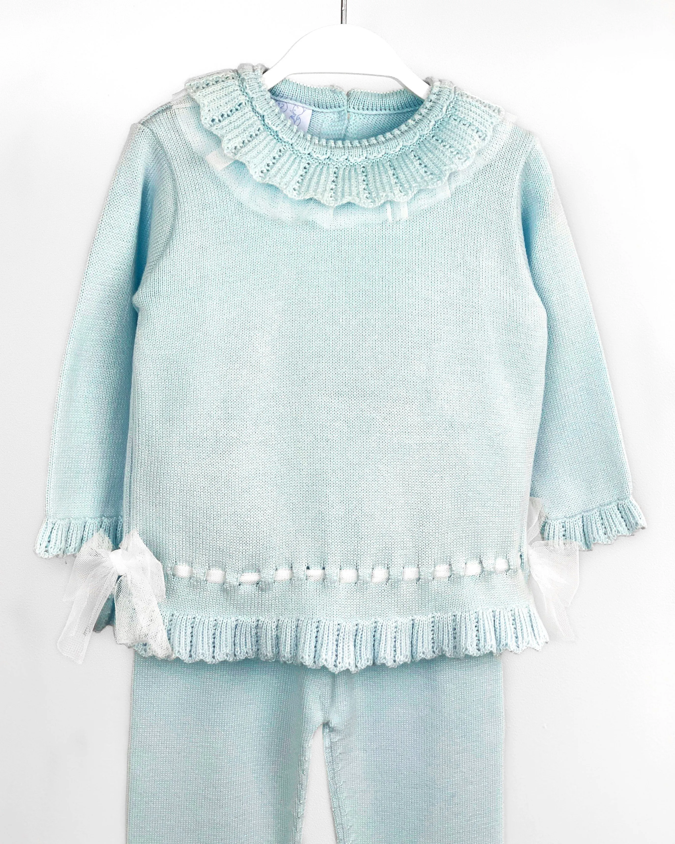 "Liliana" Mint Tulle Trim Knit Tracksuit