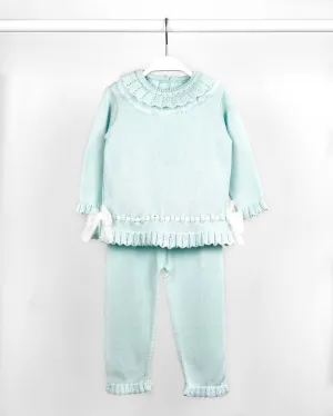 "Liliana" Mint Tulle Trim Knit Tracksuit