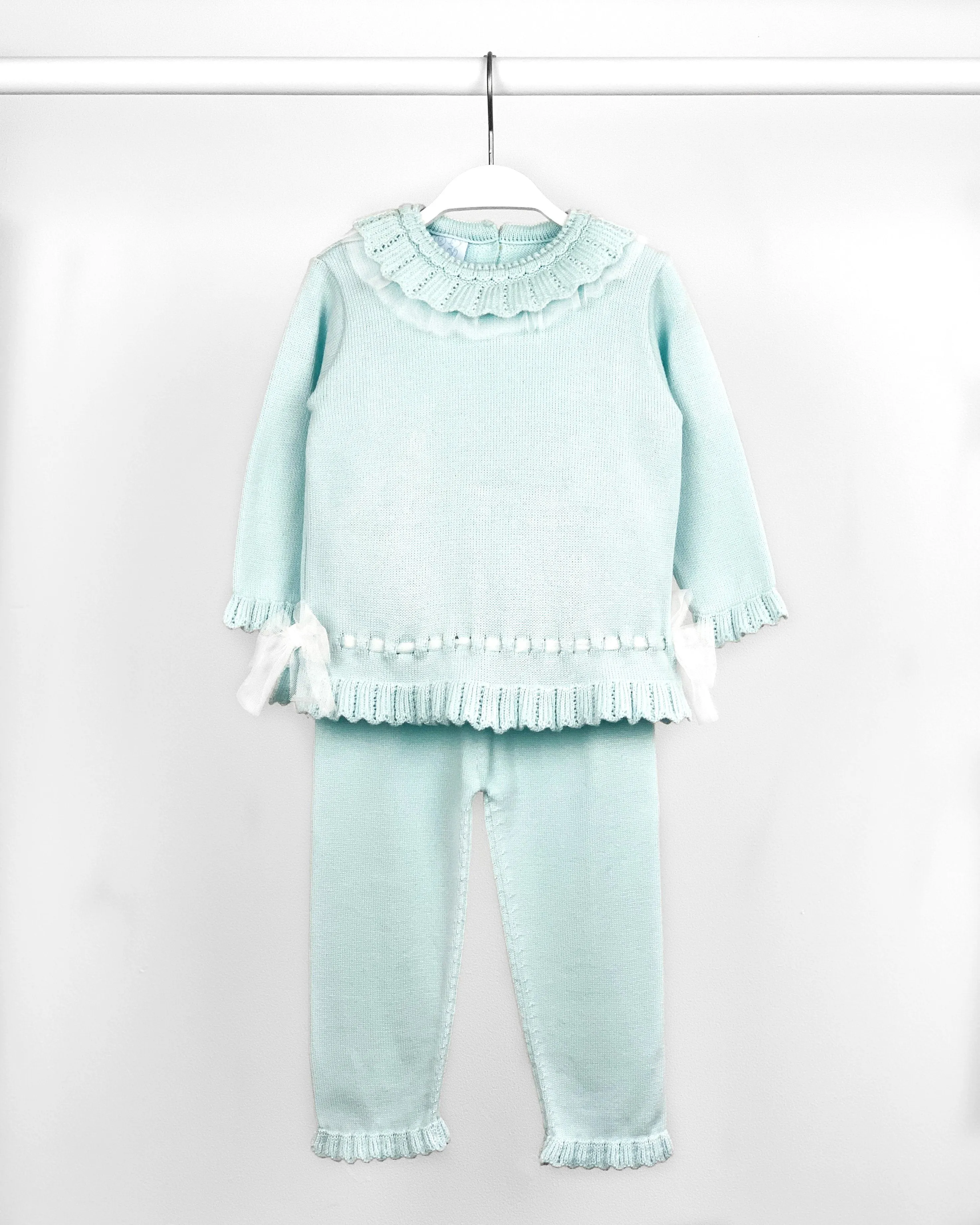 "Liliana" Mint Tulle Trim Knit Tracksuit