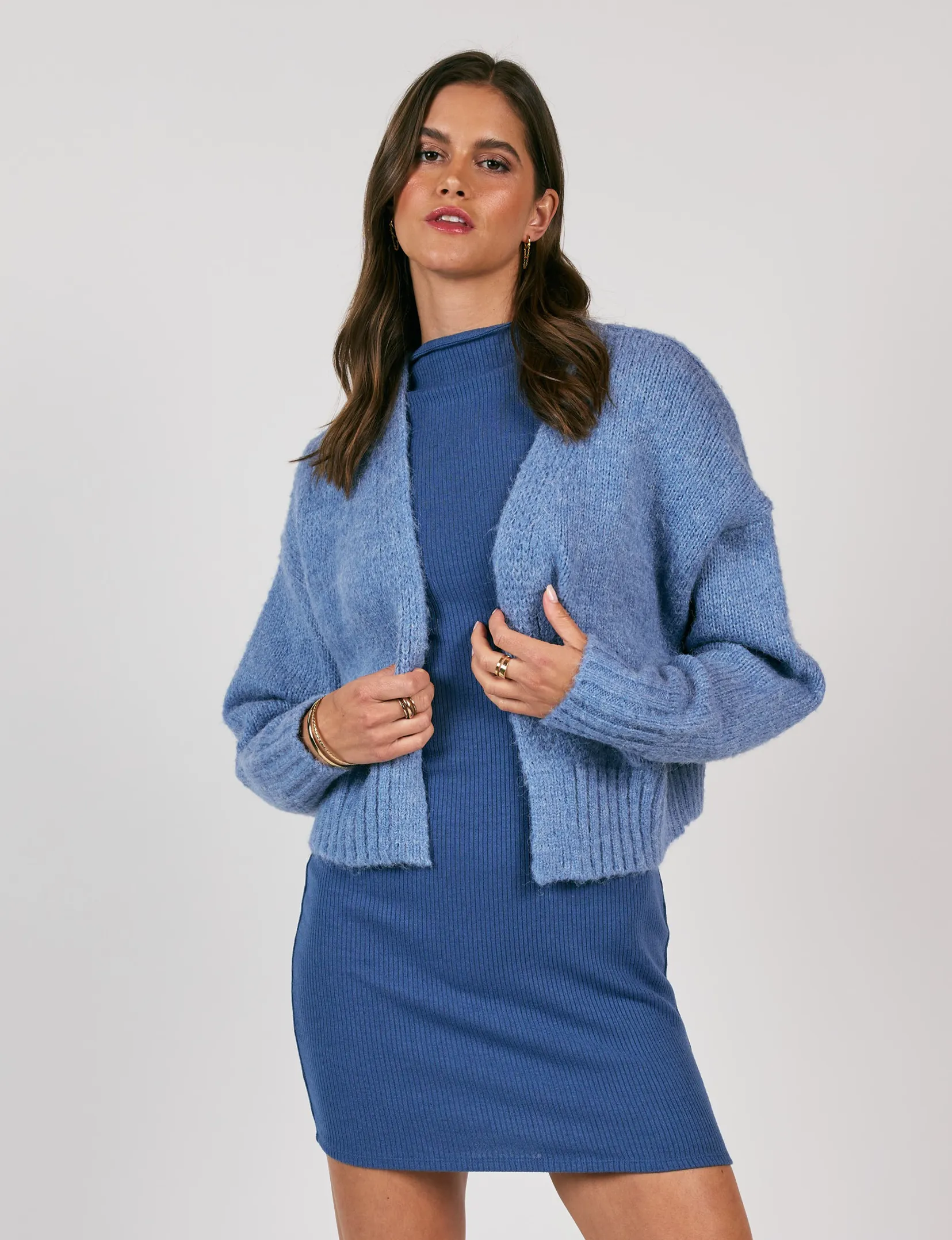 Rhia Cropped Open Cardi, Blue