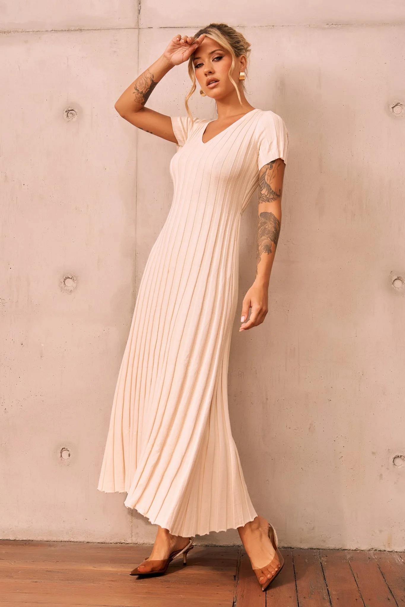 She Made Me Knit Maxi Dress - Beige