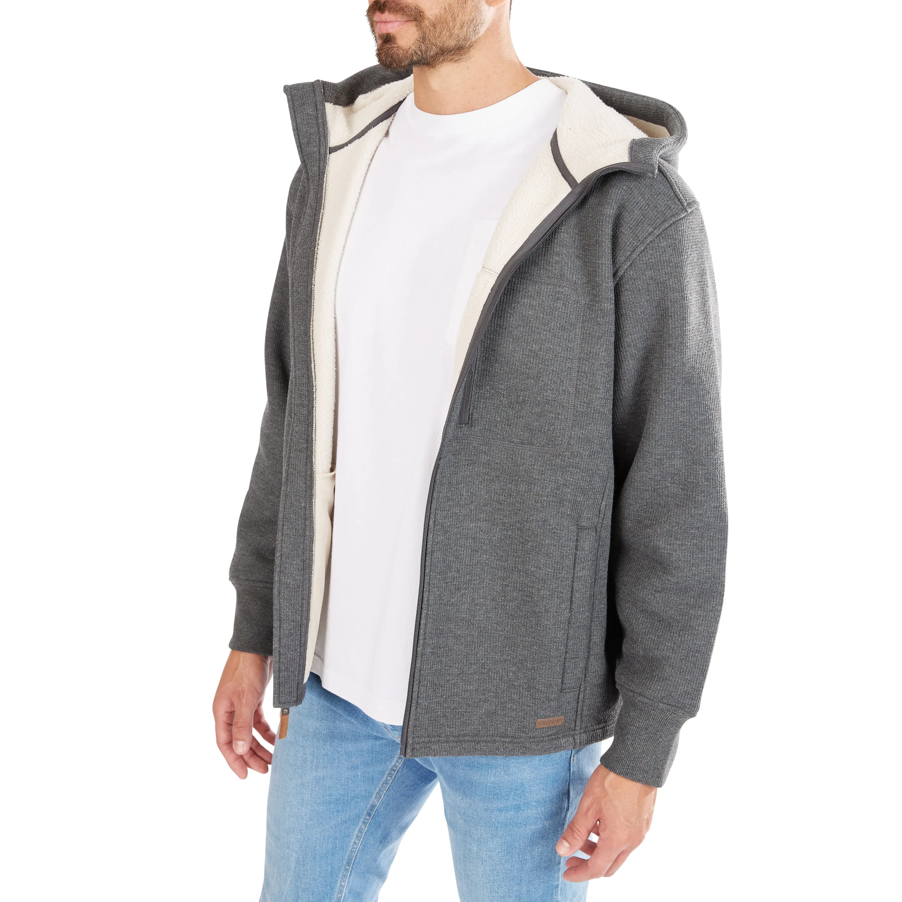 SHERPA-LINED HEATHERED THERMAL HOODED FULL-ZIP SHIRT-JACKET