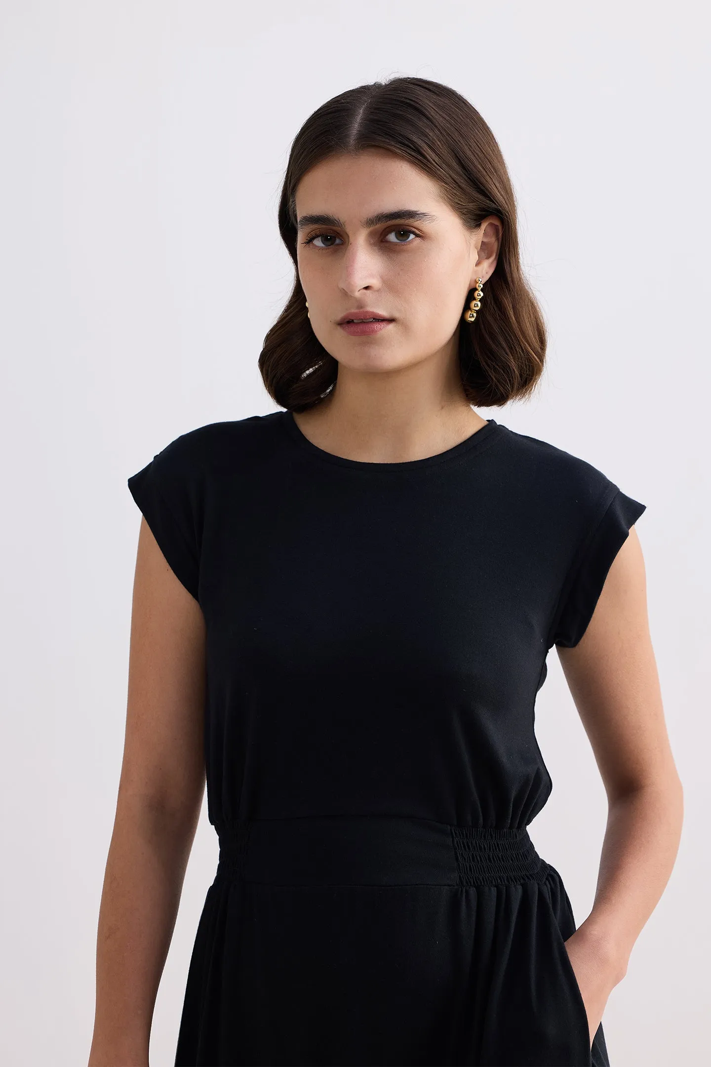 Short Dress With Smocking Side Detail in Black