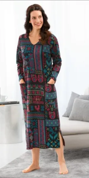 Shreemvell Jacquard Knit Fleece Organic Cotton Fabric Long House Dress for Women's