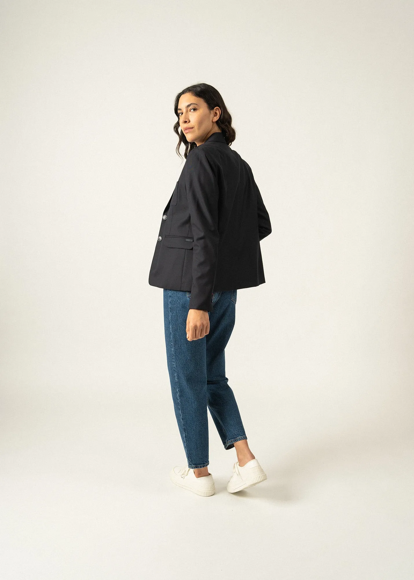 Ste Cécile blazer jacket - in wool cloth, fitted (NAVY)