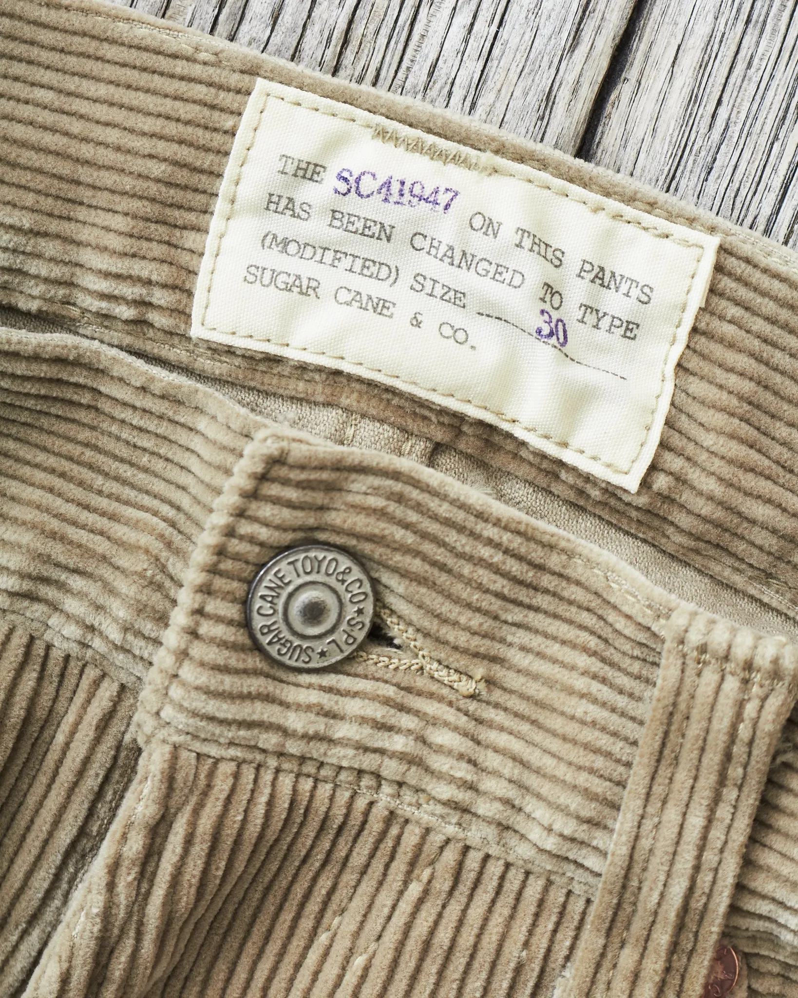 Sugar Cane 9W Corduroy 5-Pocket Pants 1947 Model Beige SC42422