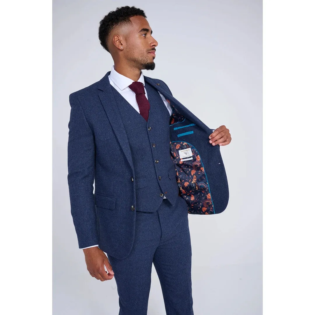 SW105258 - Men's Navy Blue 3 Piece Tweed Wool Suit