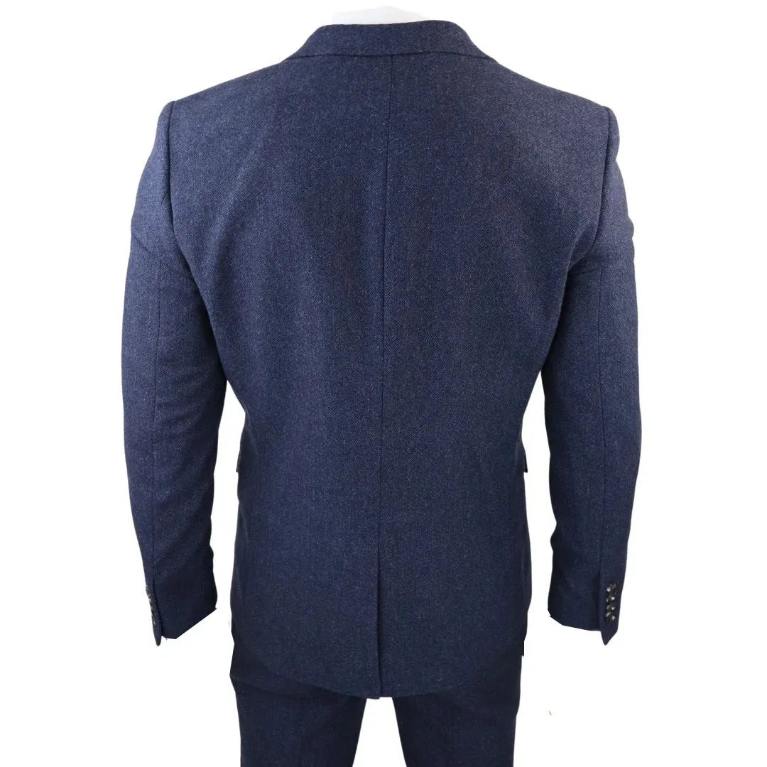 SW105258 - Men's Navy Blue 3 Piece Tweed Wool Suit