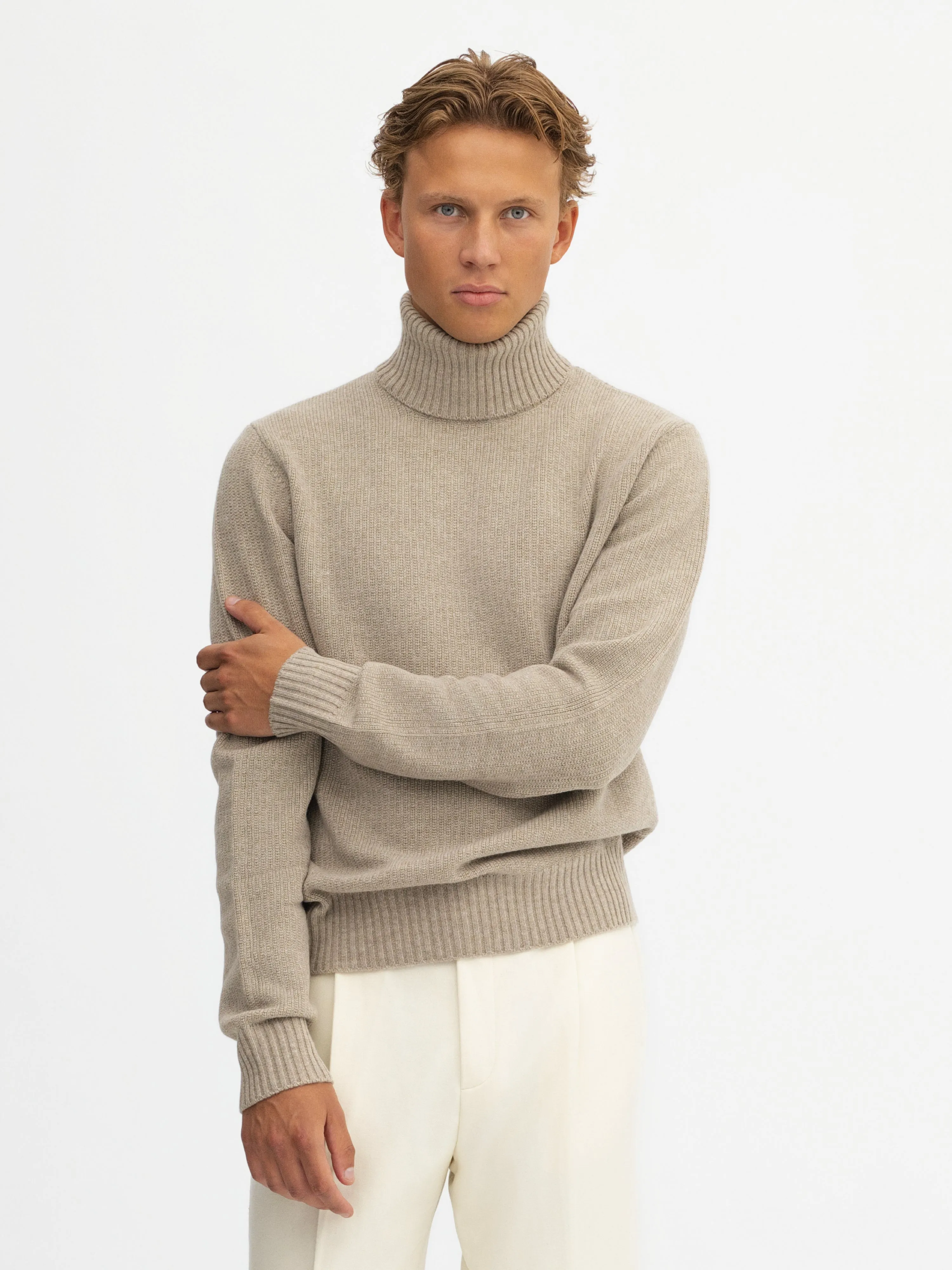 Taupe Merino Wool Cashmere Turtleneck