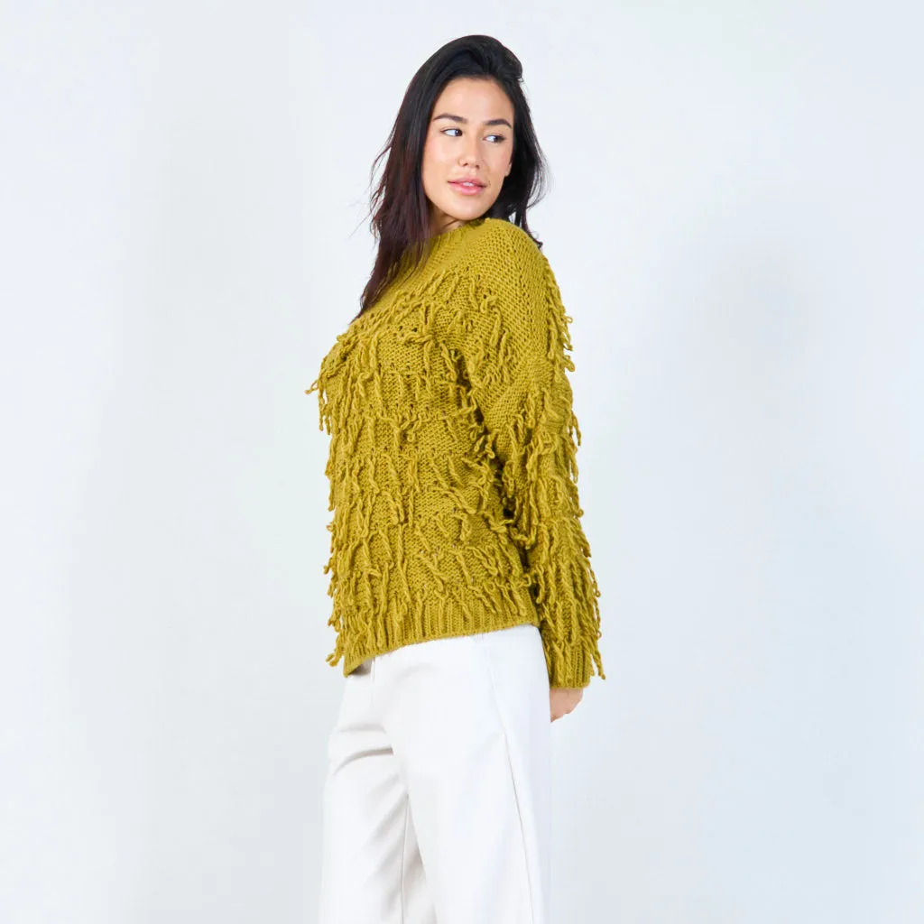 Textured fringe knit sweater wholesale