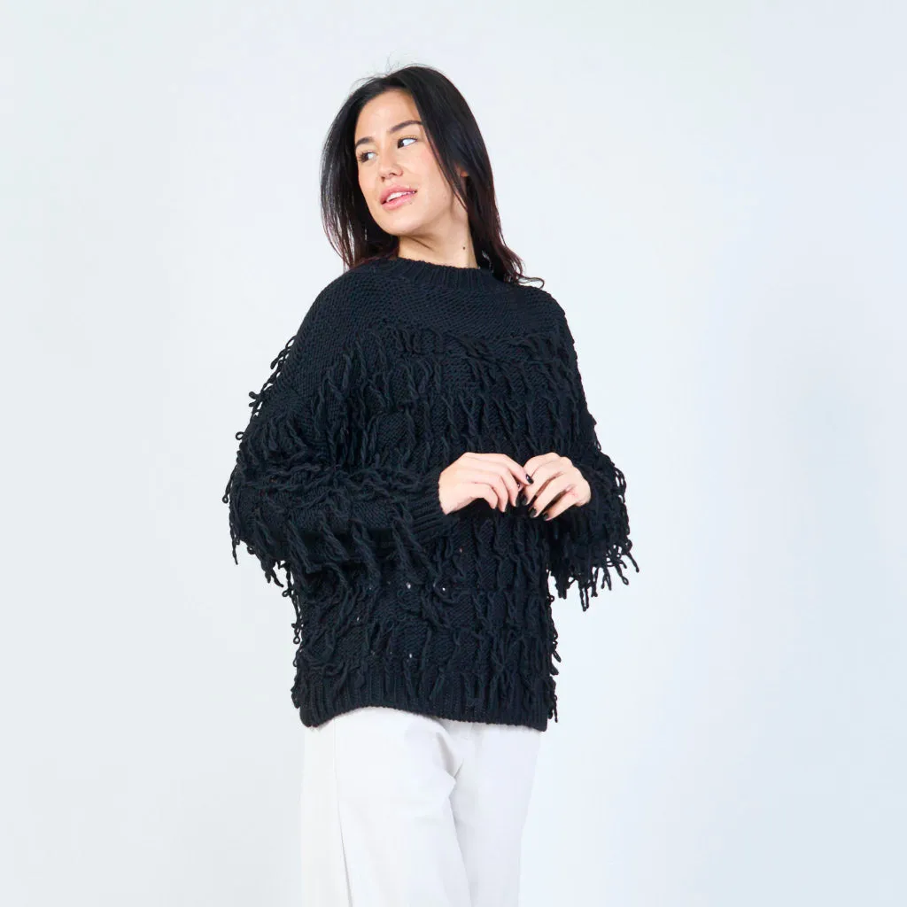 Textured fringe knit sweater wholesale