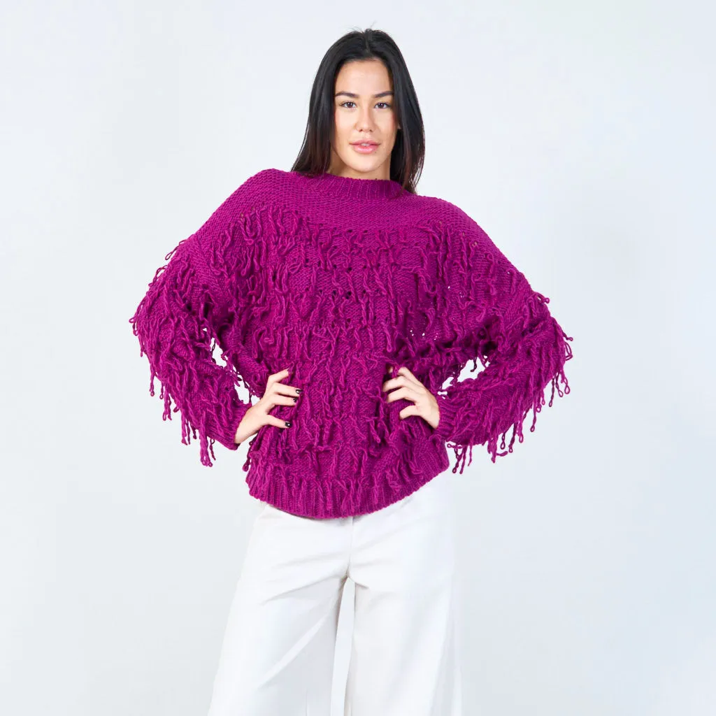 Textured fringe knit sweater wholesale