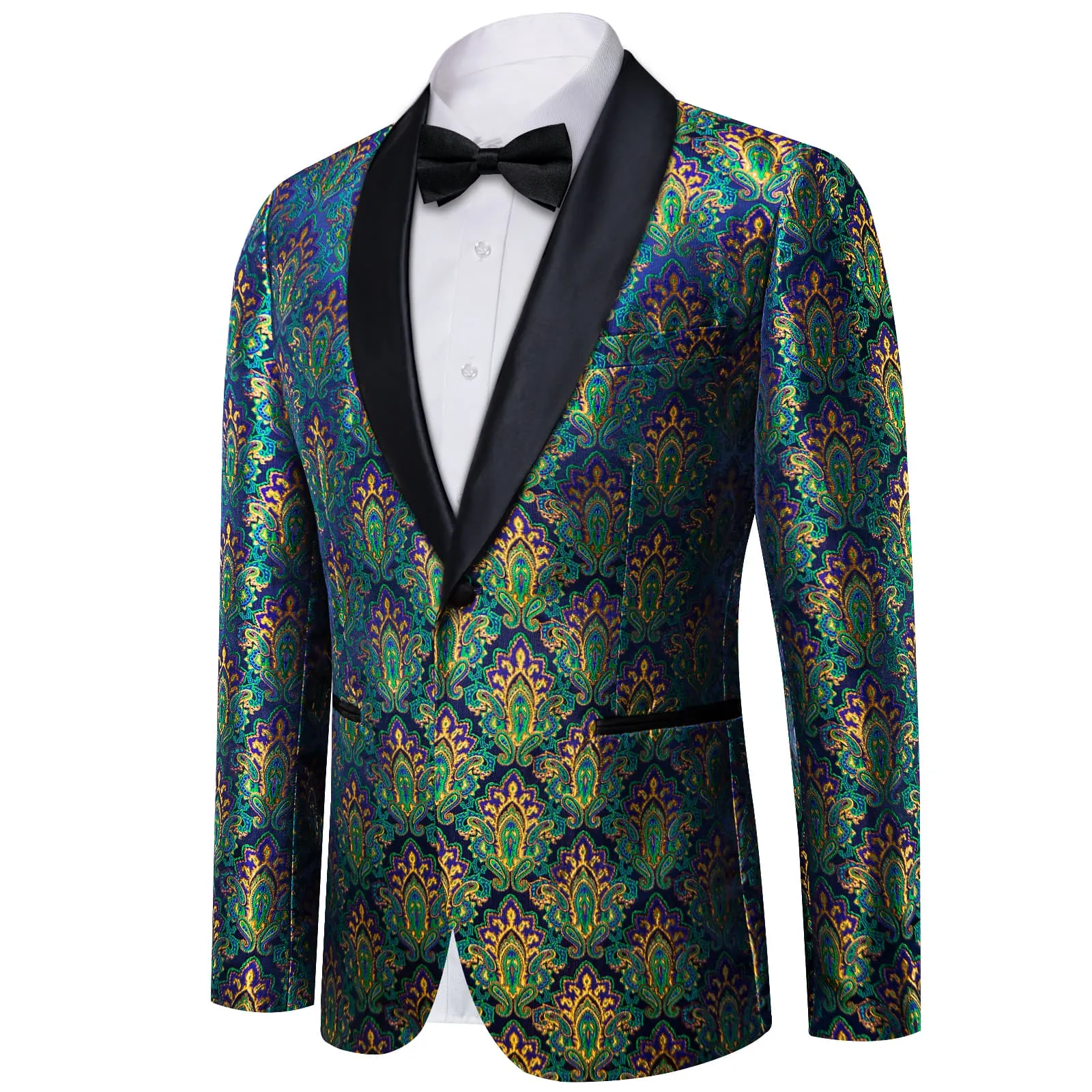 Ties2you Dress Suit Blue Green Paisley Shawl Collar Silk Prom Suit for Men