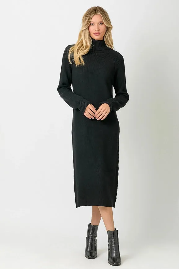 Turtle Neck Sweater Dress Black