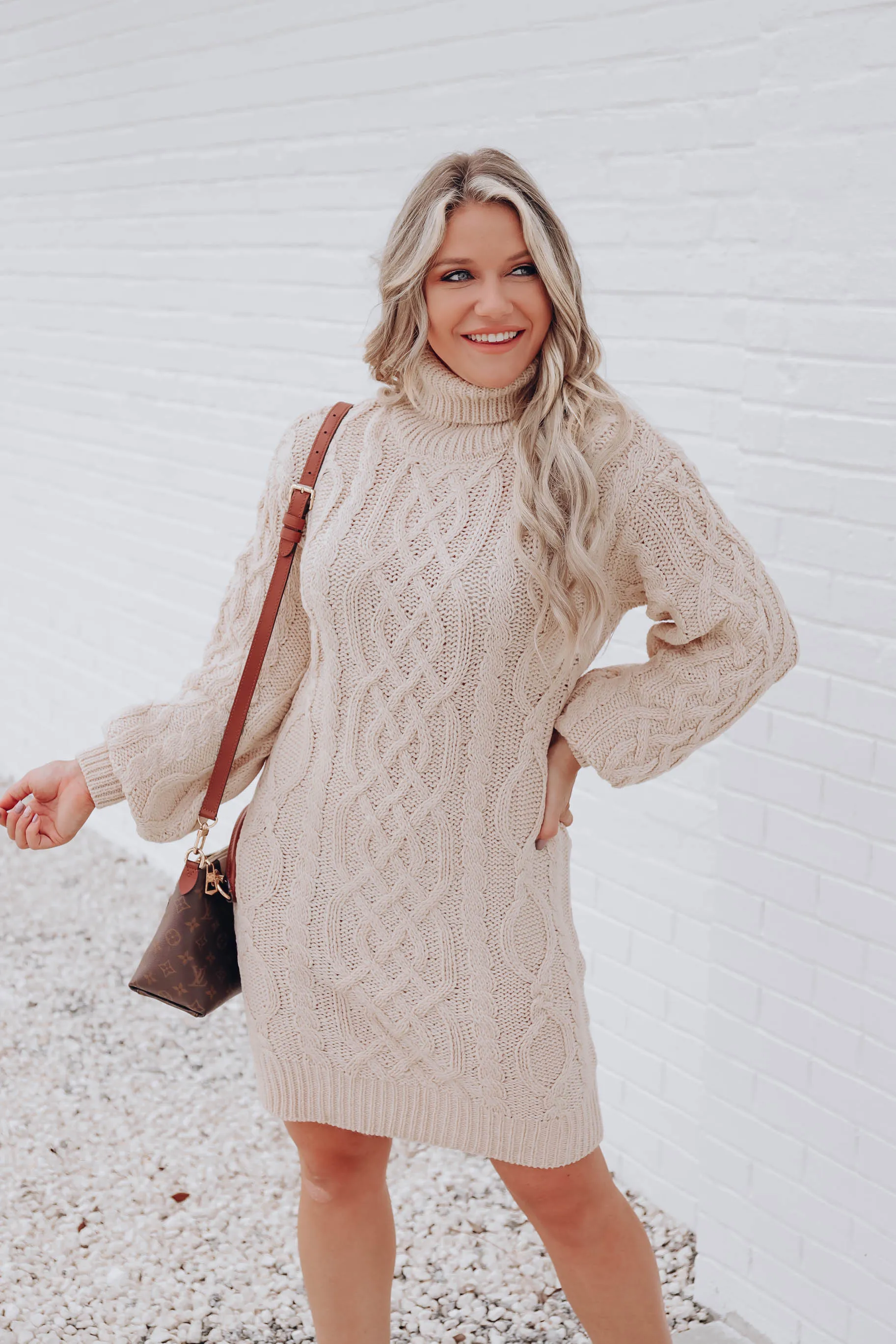 Warm Welcome Turtleneck Sweater Dress - Beige