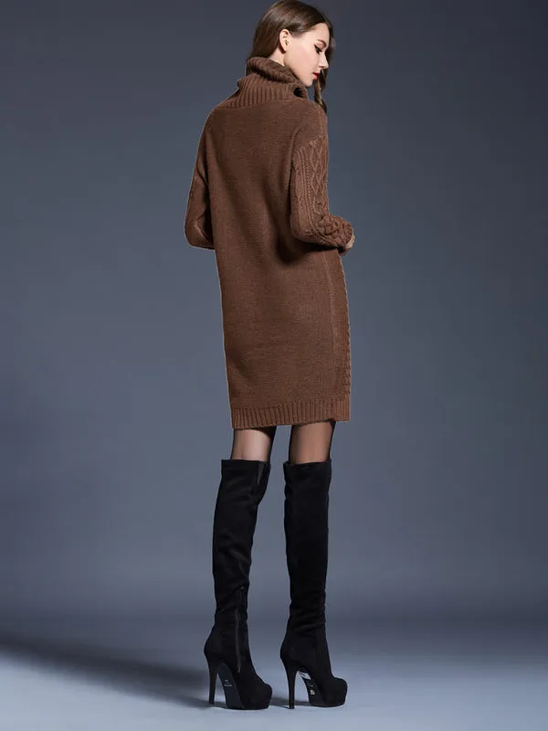 Winter Cozy Cable Knit Turtleneck Sweater Dress