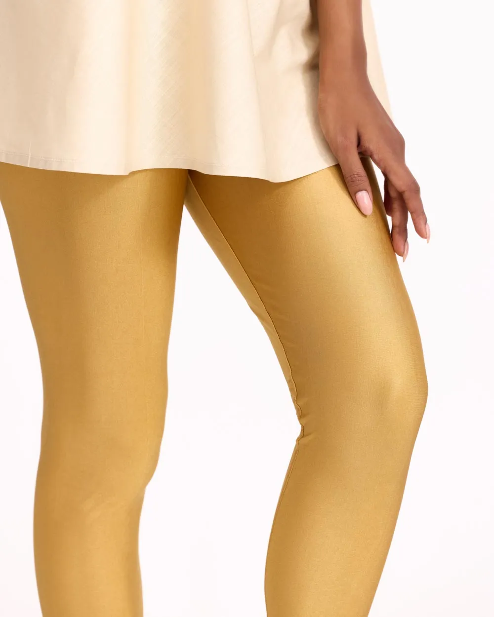 Women Yellow Gold Shimmer Leggings