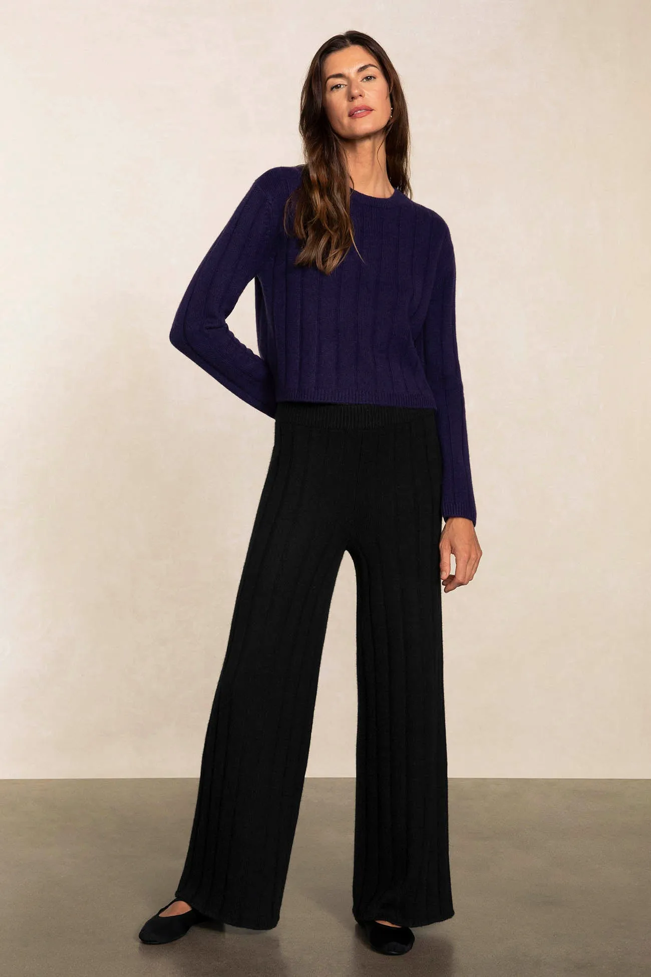 XENIA RIBBED CREWNECK CASHMERE SWEATER