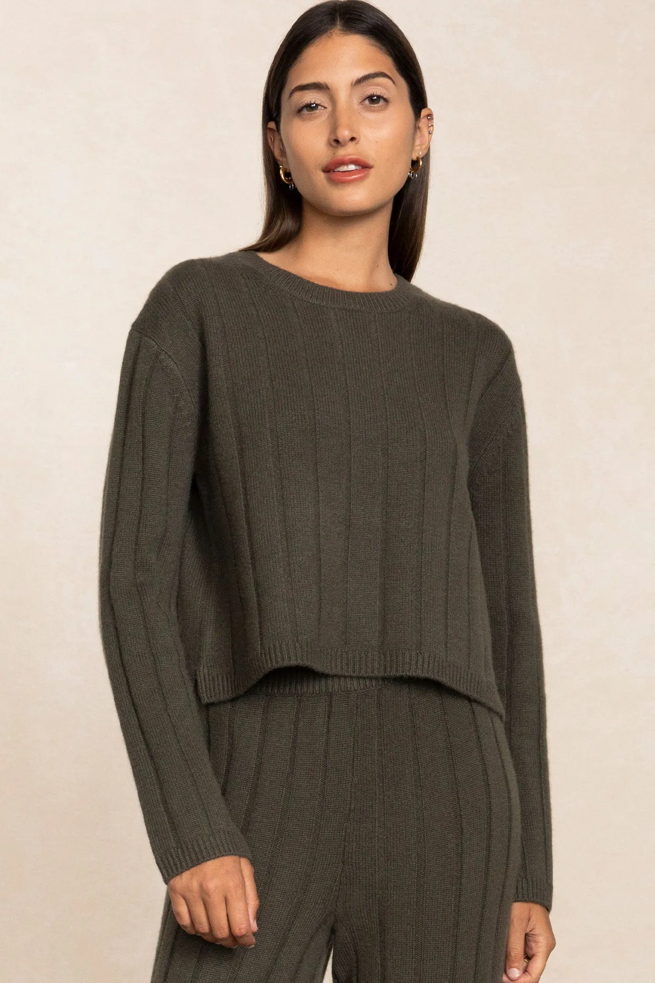 XENIA RIBBED CREWNECK CASHMERE SWEATER